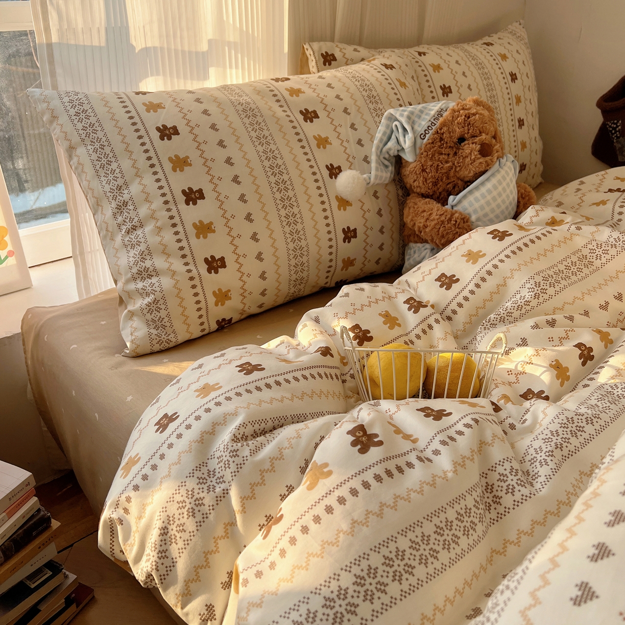 91家纺网 家纺一手货源 找家纺 XIWEN-希文家纺 2026春夏新款40支全棉13372卡通四件套 费尔岛小熊