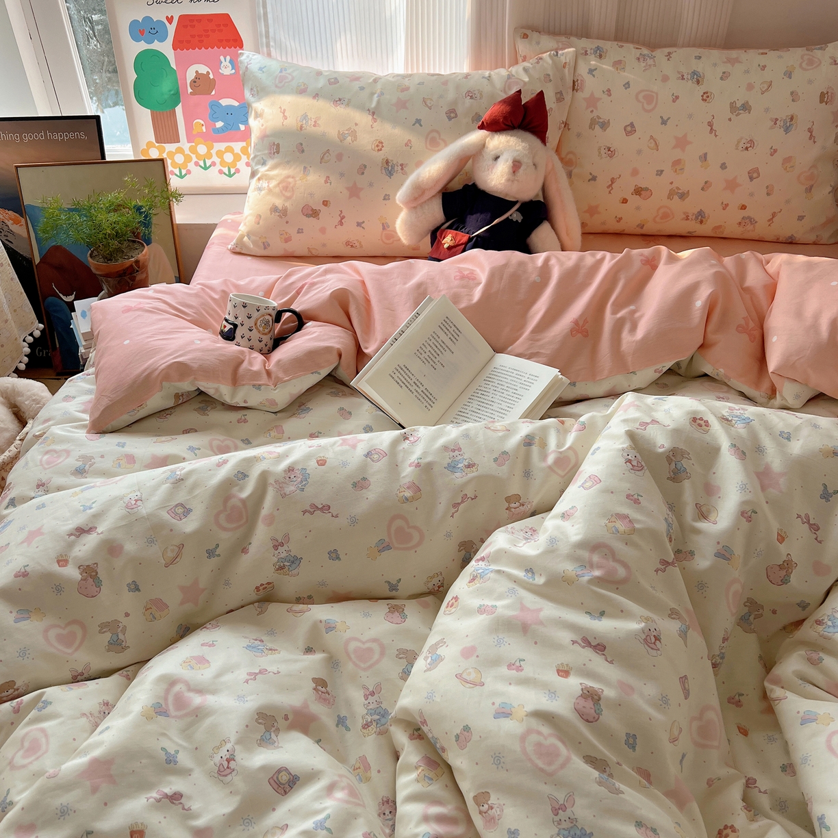 91家纺网 家纺一手货源 找家纺 XIWEN-希文家纺 2026春夏新款40支全棉13372卡通四件套 甜蜜家园