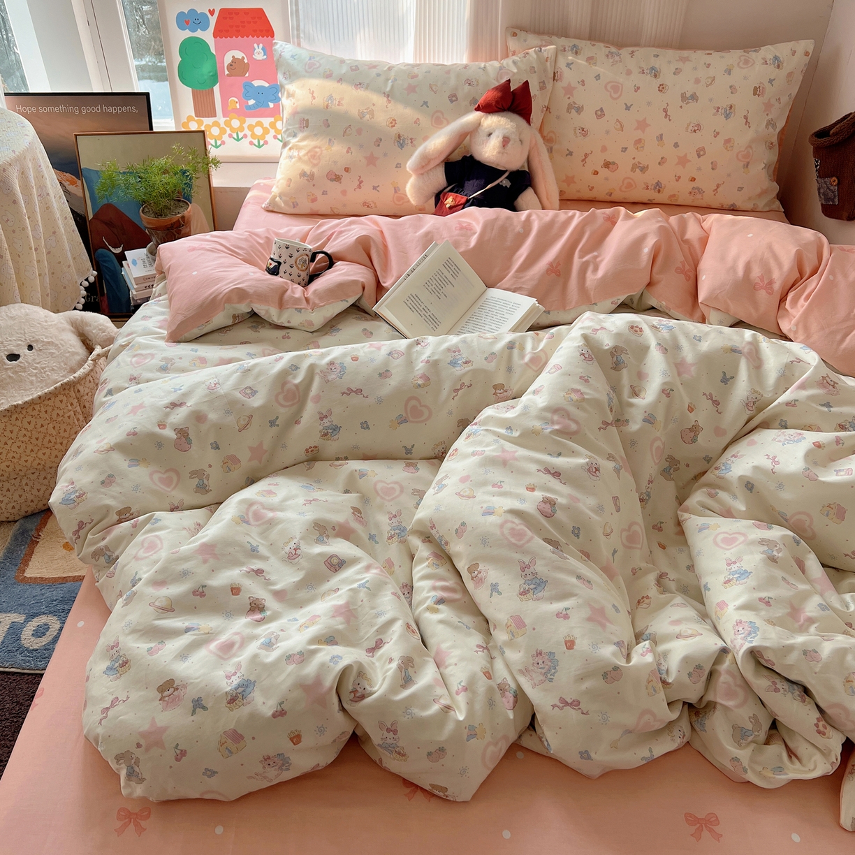 91家纺网 家纺一手货源 找家纺 XIWEN-希文家纺 2026春夏新款40支全棉13372卡通四件套 甜蜜家园