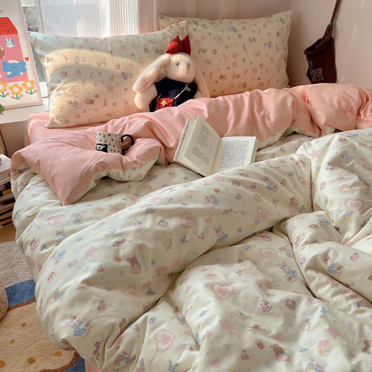 91家纺网 家纺一手货源 找家纺 XIWEN-希文家纺 2026春夏新款40支全棉13372卡通四件套 甜蜜家园