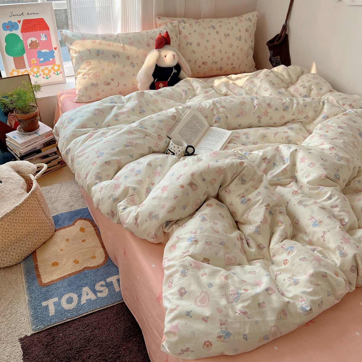 91家纺网 家纺一手货源 找家纺 XIWEN-希文家纺 2026春夏新款40支全棉13372卡通四件套 甜蜜家园