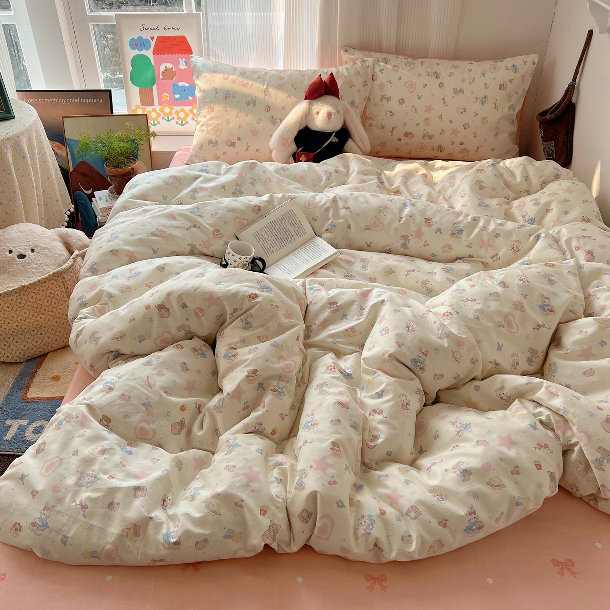 91家纺网 家纺一手货源 找家纺 XIWEN-希文家纺 2026春夏新款40支全棉13372卡通四件套 甜蜜家园