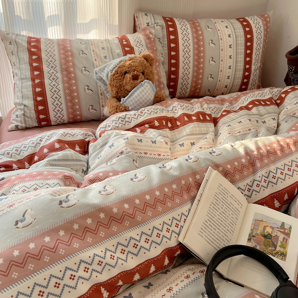 91家纺网 家纺一手货源 找家纺 XIWEN-希文家纺 2026春夏新款40支全棉13372卡通四件套 冰岛小马