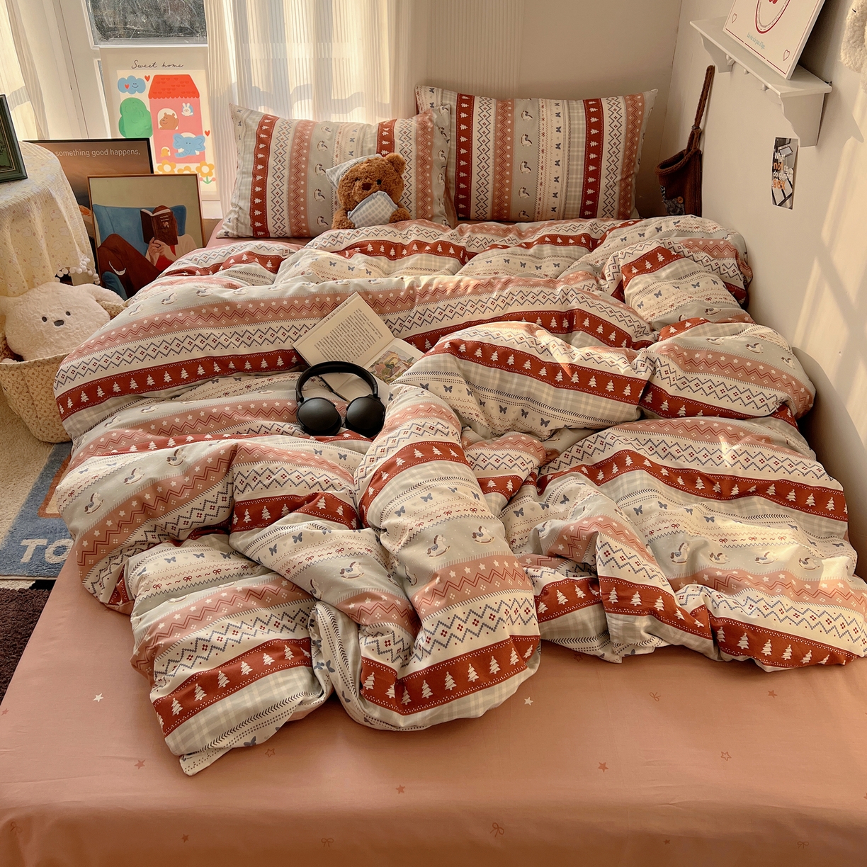 XIWEN-希文家纺 2026春夏新款40支全棉13372卡通四件套 冰岛小马