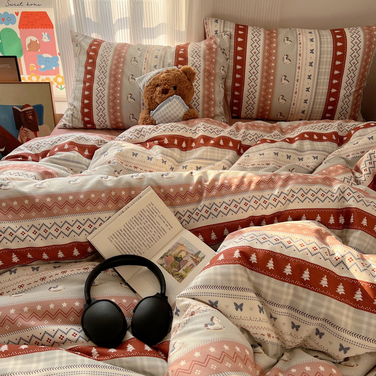 91家纺网 家纺一手货源 找家纺 XIWEN-希文家纺 2026春夏新款40支全棉13372卡通四件套 冰岛小马