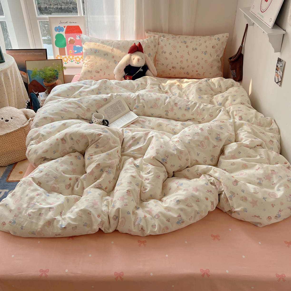 XIWEN-希文家纺 2026春夏新款40支全棉13372卡通四件套 甜蜜家园