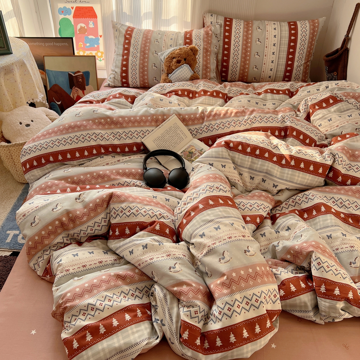 91家纺网 家纺一手货源 找家纺 XIWEN-希文家纺 2026春夏新款40支全棉13372卡通四件套 冰岛小马