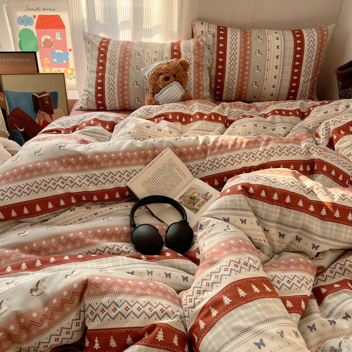 91家纺网 家纺一手货源 找家纺 XIWEN-希文家纺 2026春夏新款40支全棉13372卡通四件套 冰岛小马