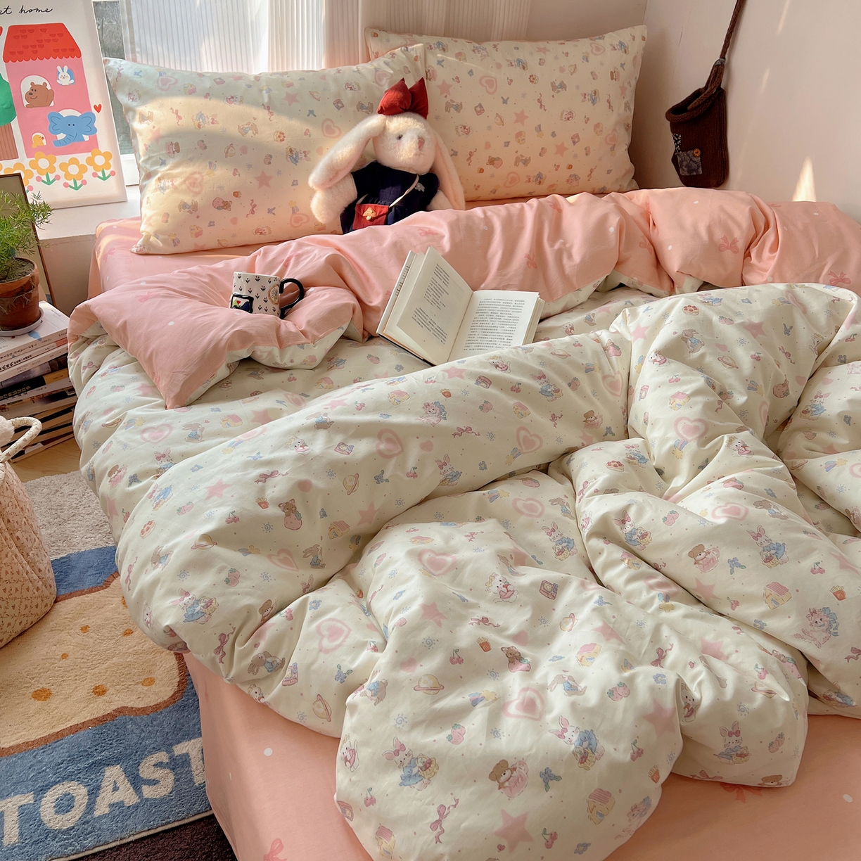 91家纺网 家纺一手货源 找家纺 XIWEN-希文家纺 2026春夏新款40支全棉13372卡通四件套 甜蜜家园