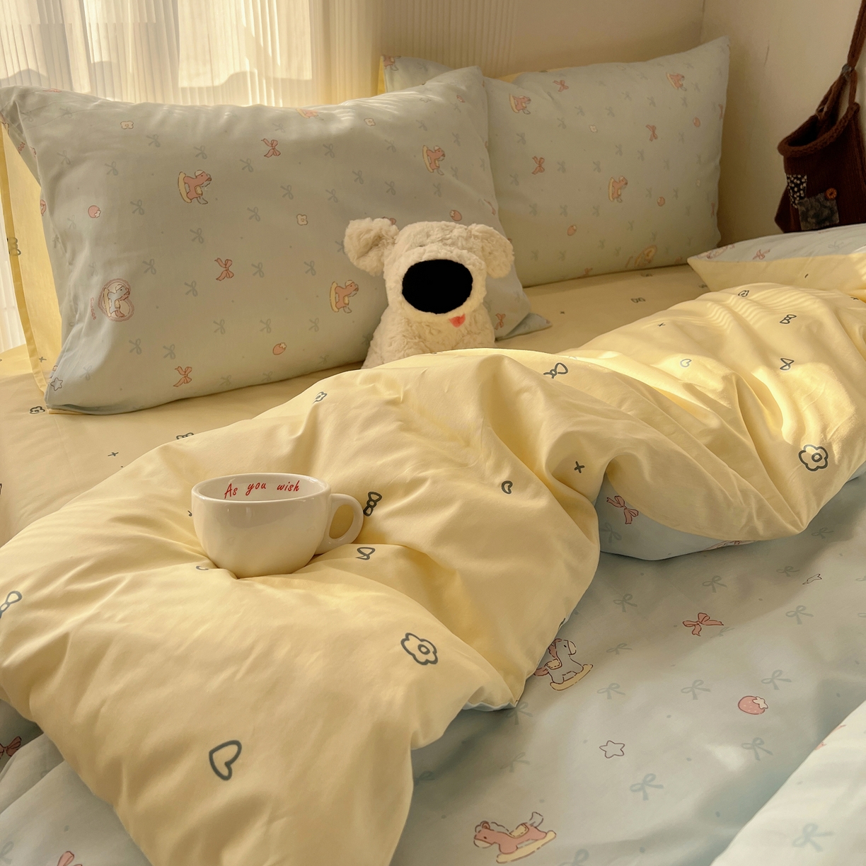 91家纺网 家纺一手货源 找家纺 XIWEN-希文家纺 2026春夏新款40支全棉13372卡通四件套 草莓小马-兰