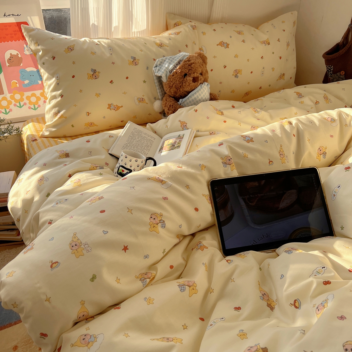 91家纺网 家纺一手货源 找家纺 XIWEN-希文家纺 2026春夏新款40支全棉13372卡通四件套 可爱星人