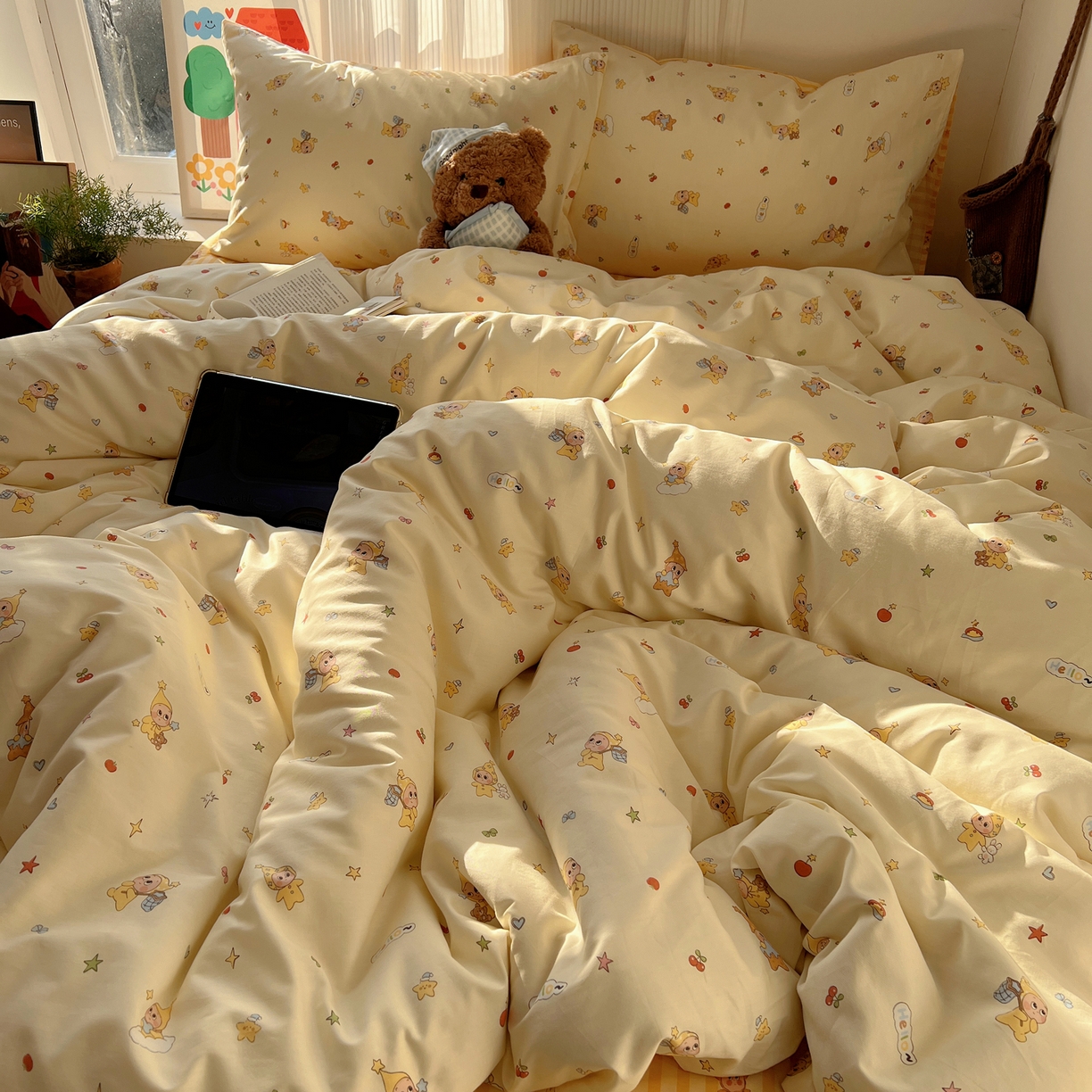 91家纺网 家纺一手货源 找家纺 XIWEN-希文家纺 2026春夏新款40支全棉13372卡通四件套 可爱星人