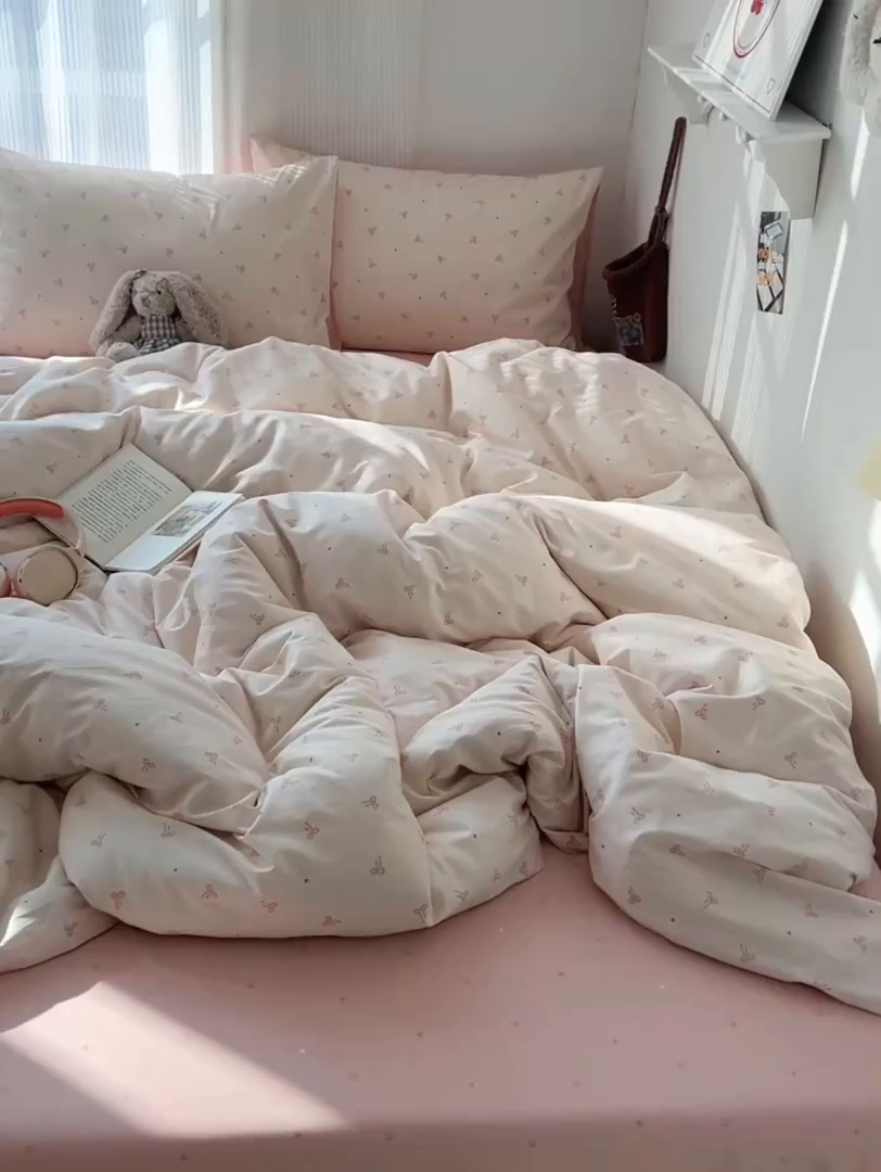 91家纺网 家纺一手货源 找家纺 XIWEN-希文家纺 2026春夏新款40支全棉13372卡通四件套 爱心蝴蝶结