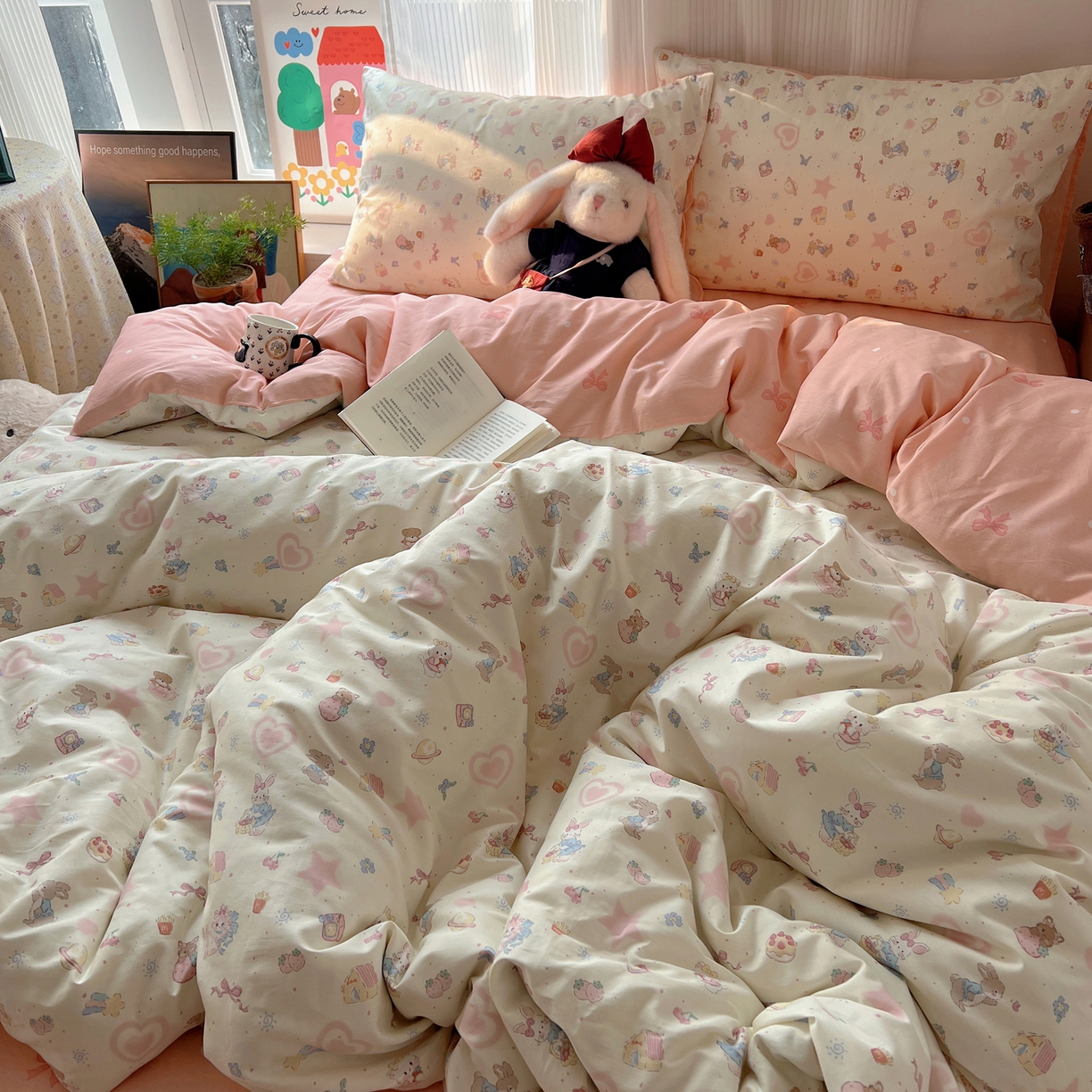 91家纺网 家纺一手货源 找家纺 XIWEN-希文家纺 2026春夏新款40支全棉13372卡通四件套 甜蜜家园