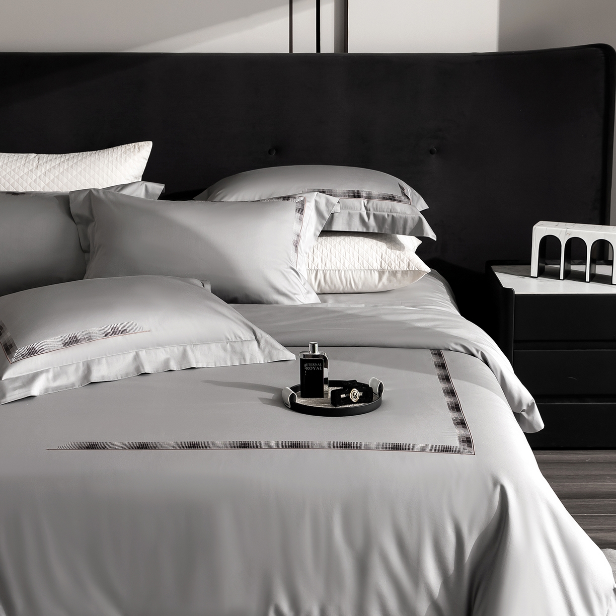 时亿家居 2026新款100支全棉纯棉绣花四件套-至简逸品系列 逸品-灰