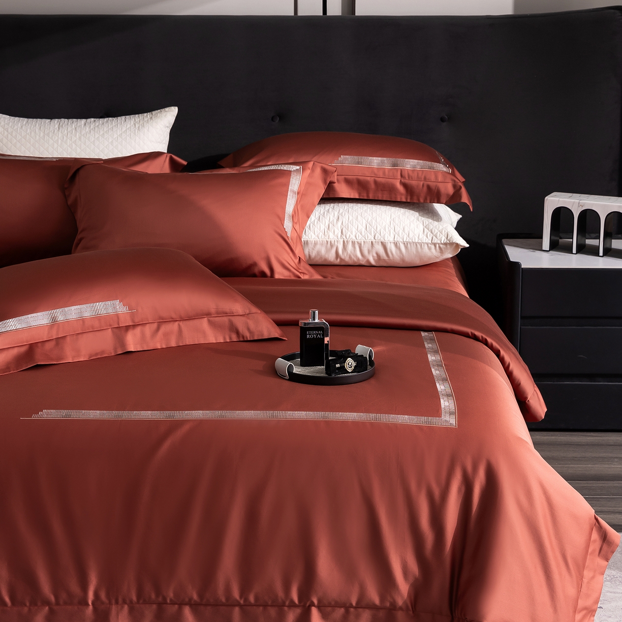 时亿家居 2026新款100支全棉纯棉绣花四件套-至简逸品系列 逸品-红