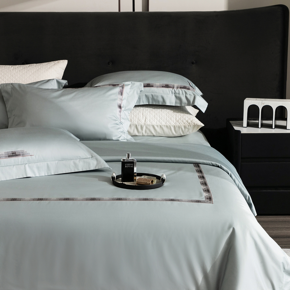 时亿家居 2026新款100支全棉纯棉绣花四件套-至简逸品系列 逸品-蓝