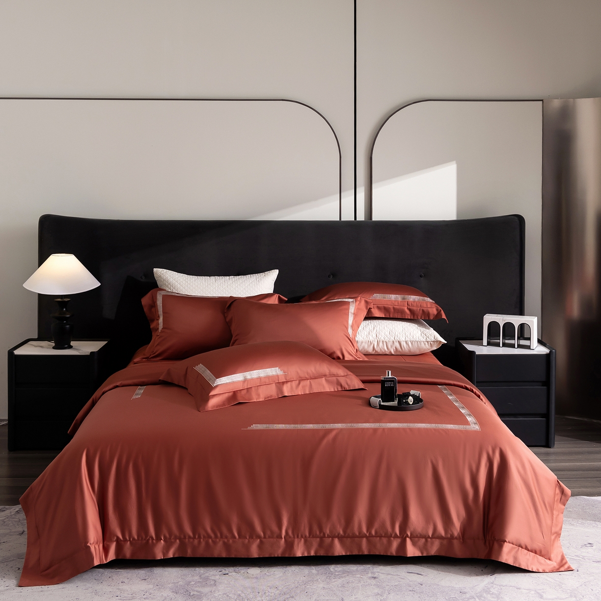 91家纺网 家纺一手货源 找家纺 时亿家居 2026新款100支全棉纯棉绣花四件套-至简逸品系列 逸品-红