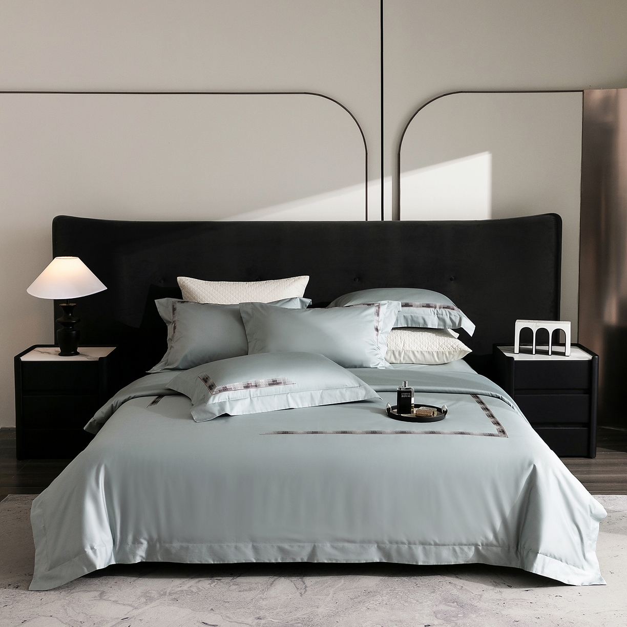 91家纺网 家纺一手货源 找家纺 时亿家居 2026新款100支全棉纯棉绣花四件套-至简逸品系列 逸品-蓝