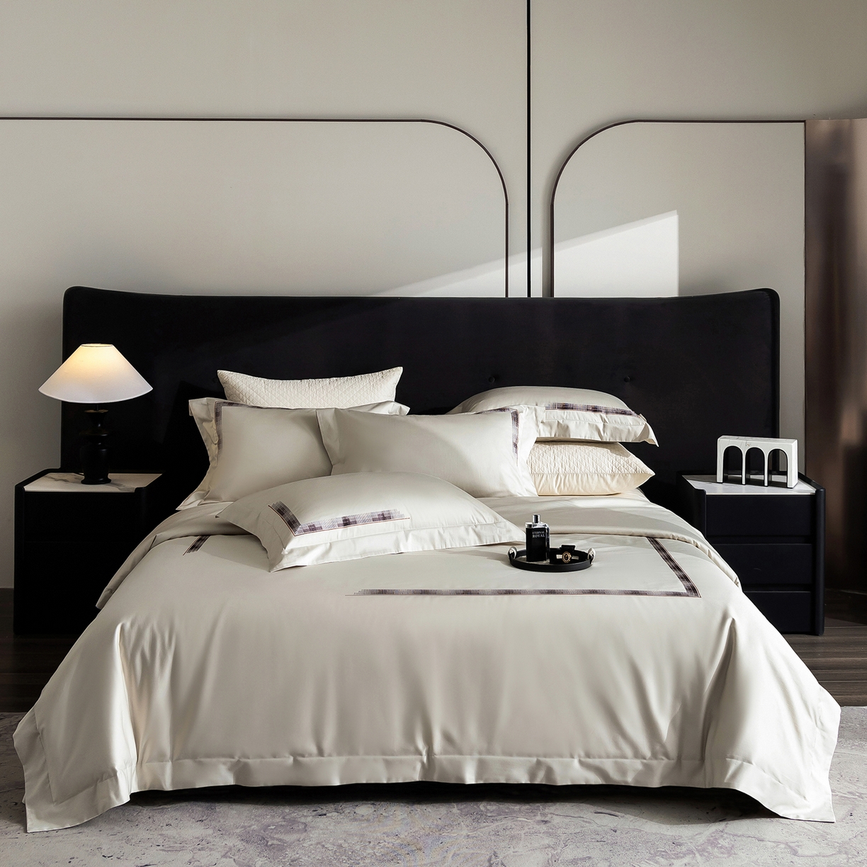 91家纺网 家纺一手货源 找家纺 时亿家居 2026新款100支全棉纯棉绣花四件套-至简逸品系列 逸品-香槟