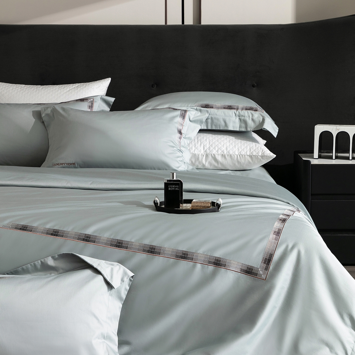 91家纺网 家纺一手货源 找家纺 时亿家居 2026新款100支全棉纯棉绣花四件套-至简逸品系列 逸品-蓝