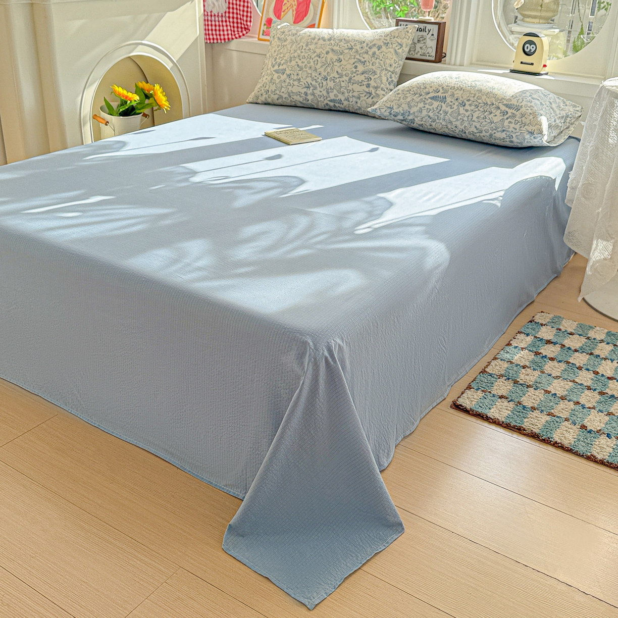 91家纺网 家纺一手货源 找家纺 （总）朵朵家纺 2026新款云感木棉皱皱纱双层纱印花四件套