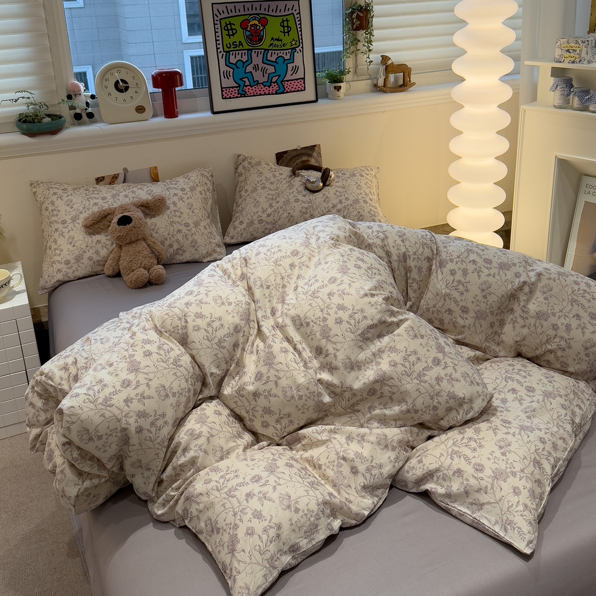 91家纺网 家纺一手货源 找家纺 珺柔家纺 2026新款亲肤舒适棉麻印花四件套 春风里