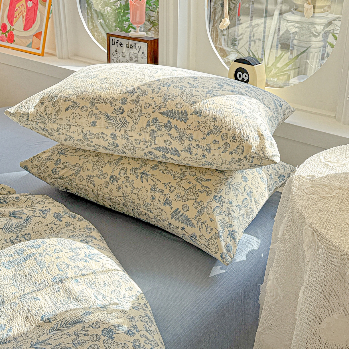 91家纺网 家纺一手货源 找家纺 （总）朵朵家纺 2026新款云感木棉皱皱纱双层纱印花四件套