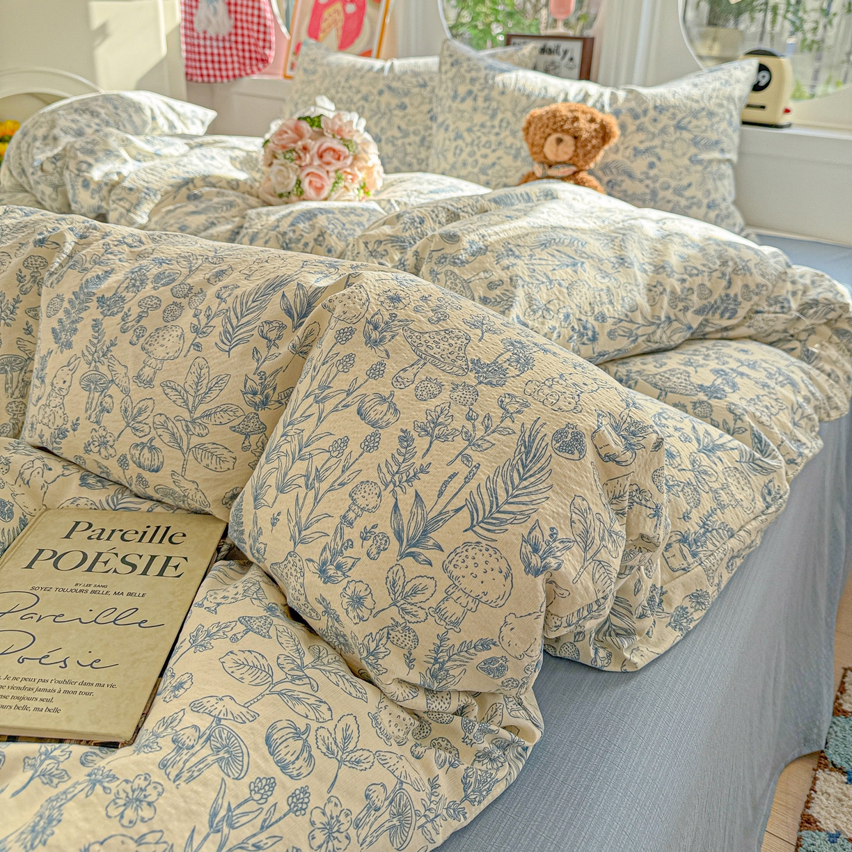 91家纺网 家纺一手货源 找家纺 （总）朵朵家纺 2026新款云感木棉皱皱纱双层纱印花四件套