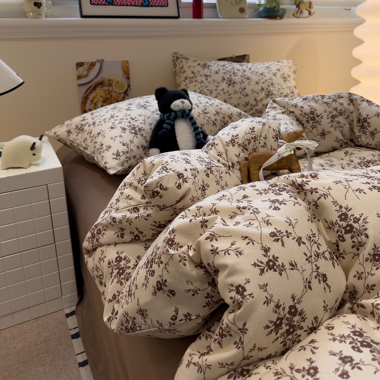 91家纺网 家纺一手货源 找家纺 珺柔家纺 2026新款亲肤舒适棉麻印花四件套 好运连连