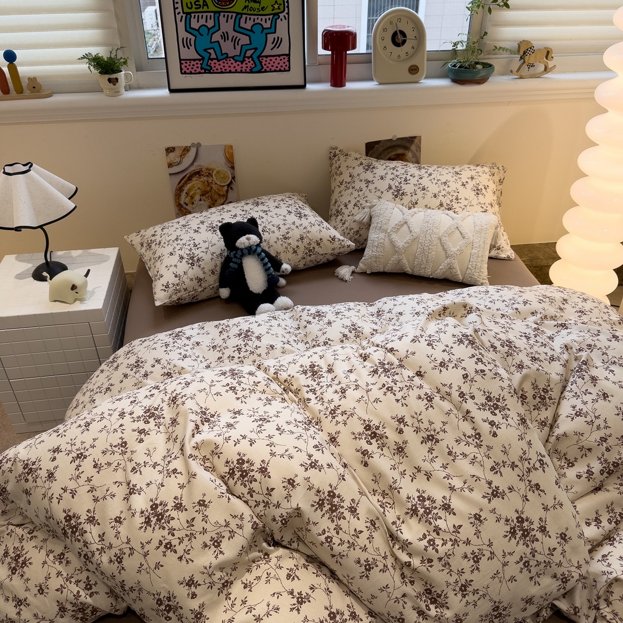 91家纺网 家纺一手货源 找家纺 珺柔家纺 2026新款亲肤舒适棉麻印花四件套 好运连连