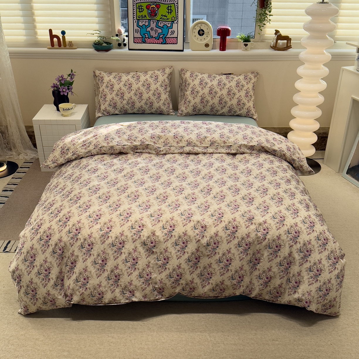 珺柔家纺 2026新款亲肤舒适棉麻印花四件套 花开富贵