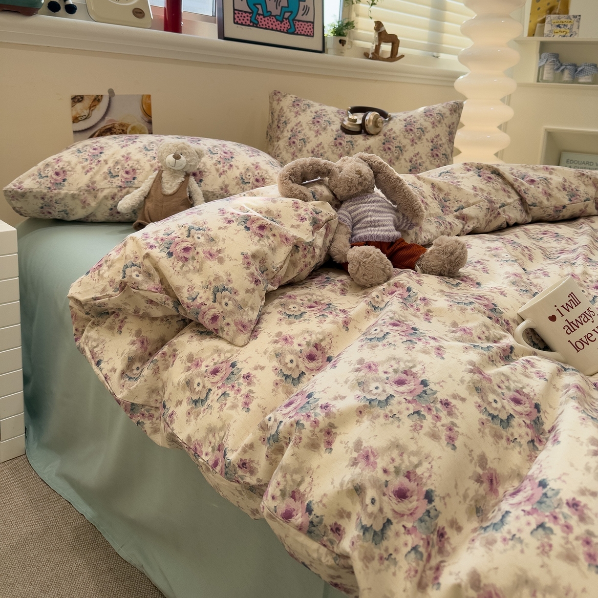 91家纺网 家纺一手货源 找家纺 珺柔家纺 2026新款亲肤舒适棉麻印花四件套 花开富贵