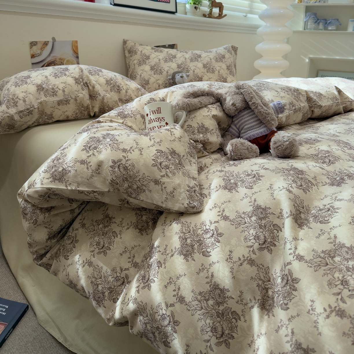 91家纺网 家纺一手货源 找家纺 珺柔家纺 2026新款亲肤舒适棉麻印花四件套 花千朵