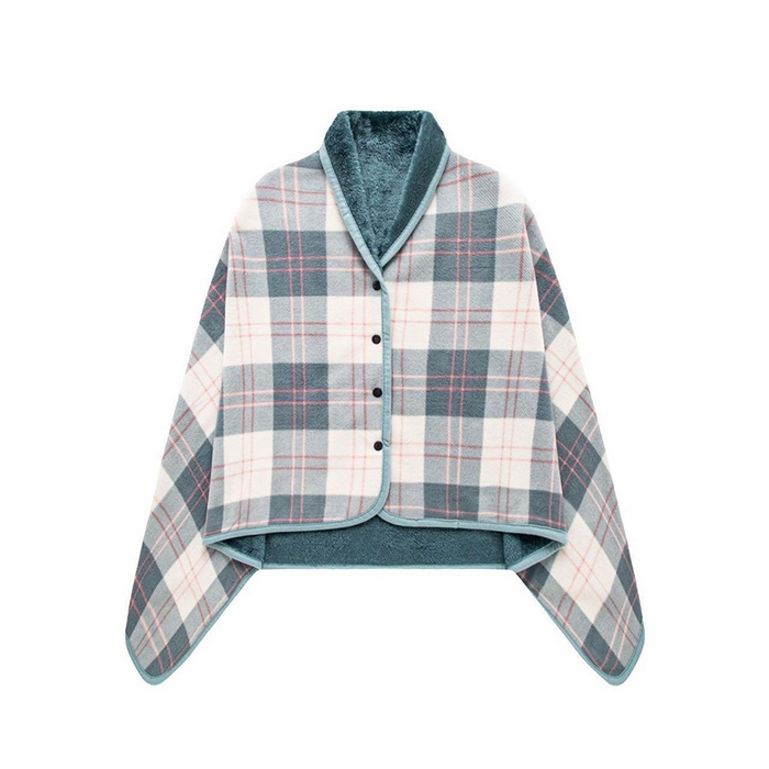 安琪家纺 2026新款跨境电商爆款多功能可穿披肩盖毯办公室午休毯牛奶绒礼品毯毛毯毯子 绿粉格