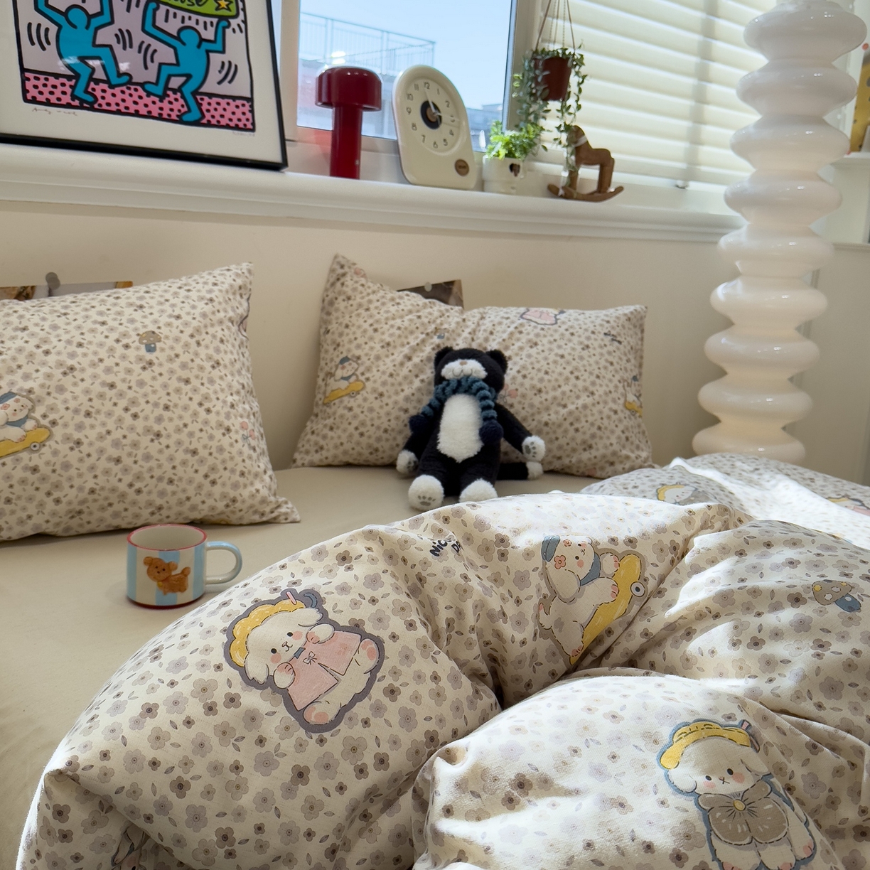 91家纺网 家纺一手货源 找家纺 珺柔家纺 2026新款亲肤舒适棉麻印花四件套 滑板小狗