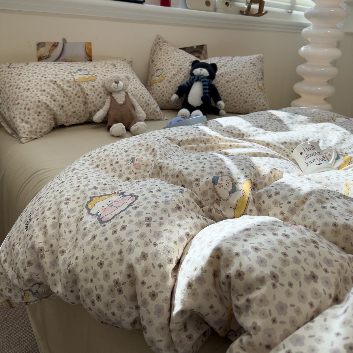 91家纺网 家纺一手货源 找家纺 珺柔家纺 2026新款亲肤舒适棉麻印花四件套 滑板小狗