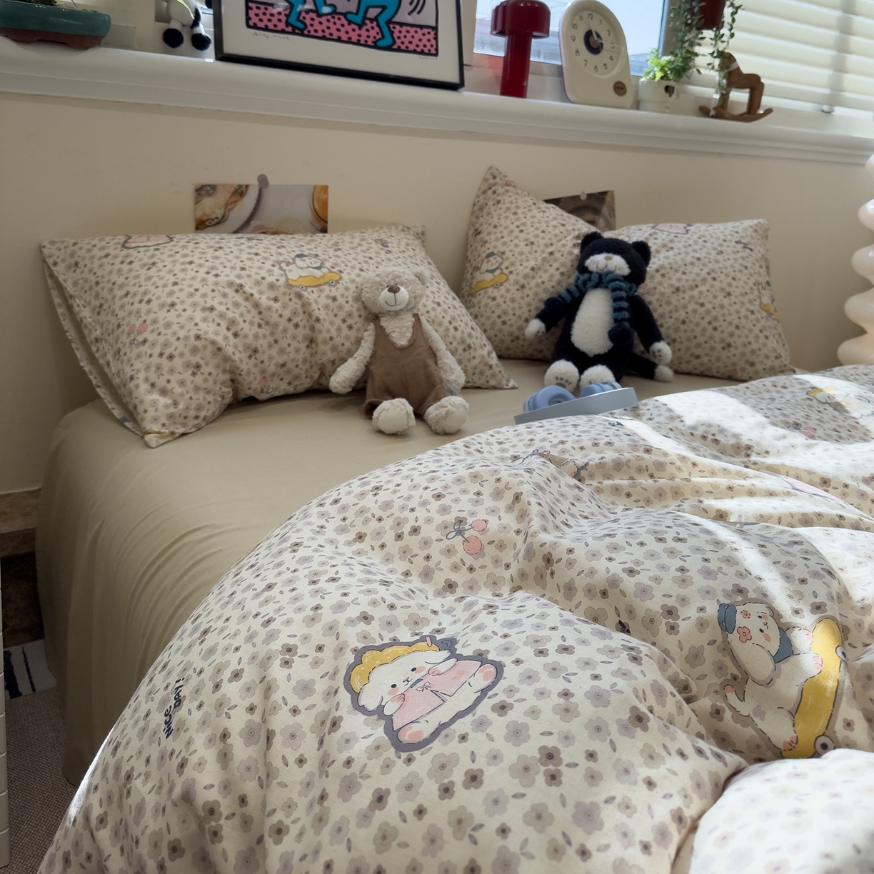 91家纺网 家纺一手货源 找家纺 珺柔家纺 2026新款亲肤舒适棉麻印花四件套 滑板小狗