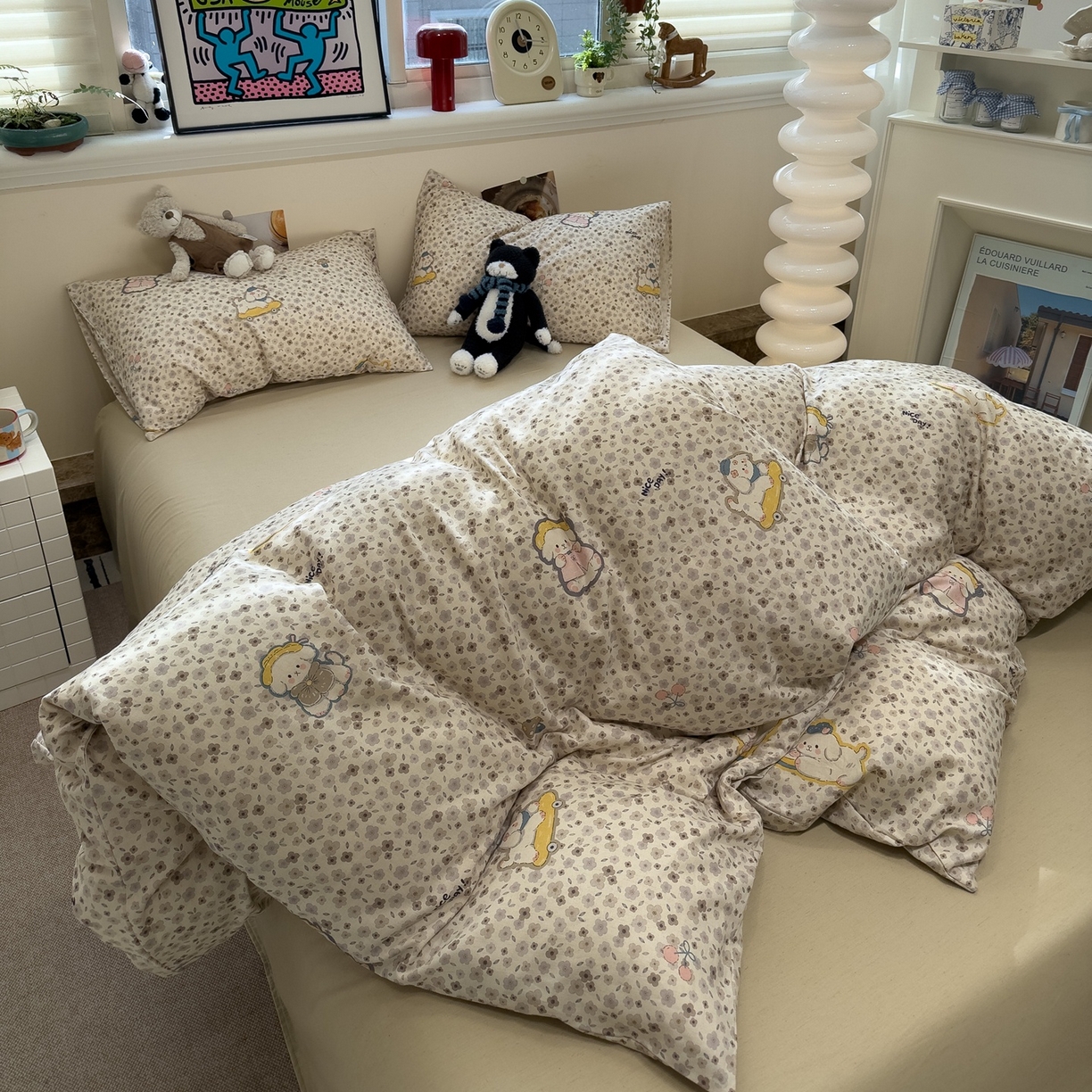 91家纺网 家纺一手货源 找家纺 珺柔家纺 2026新款亲肤舒适棉麻印花四件套 滑板小狗