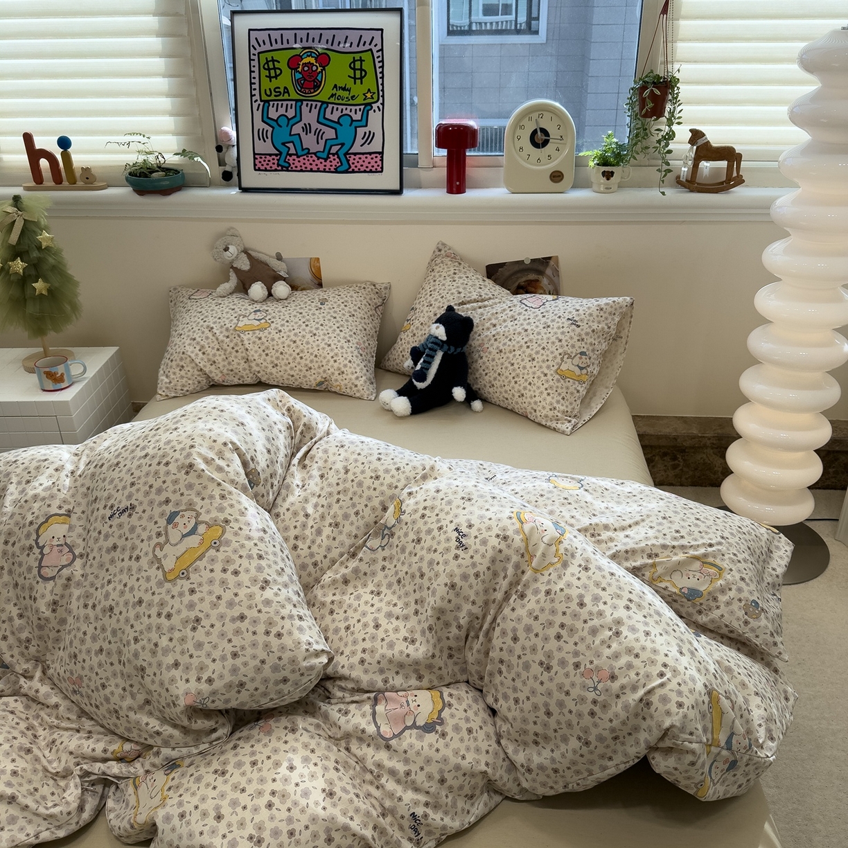 91家纺网 家纺一手货源 找家纺 珺柔家纺 2026新款亲肤舒适棉麻印花四件套 滑板小狗