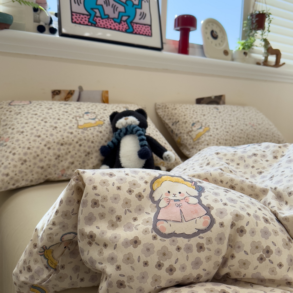 91家纺网 家纺一手货源 找家纺 珺柔家纺 2026新款亲肤舒适棉麻印花四件套 滑板小狗