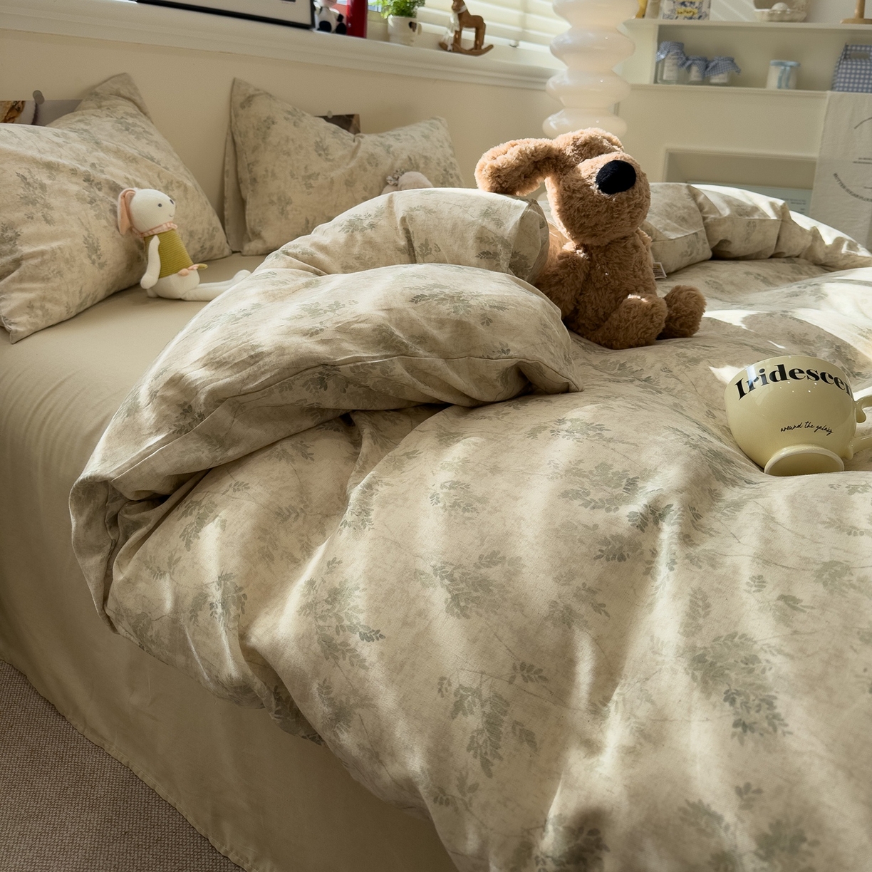 91家纺网 家纺一手货源 找家纺 珺柔家纺 2026新款亲肤舒适棉麻印花四件套 仙草