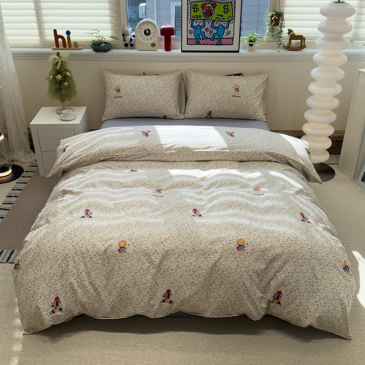 珺柔家纺 2026新款亲肤舒适棉麻印花四件套 小狮子