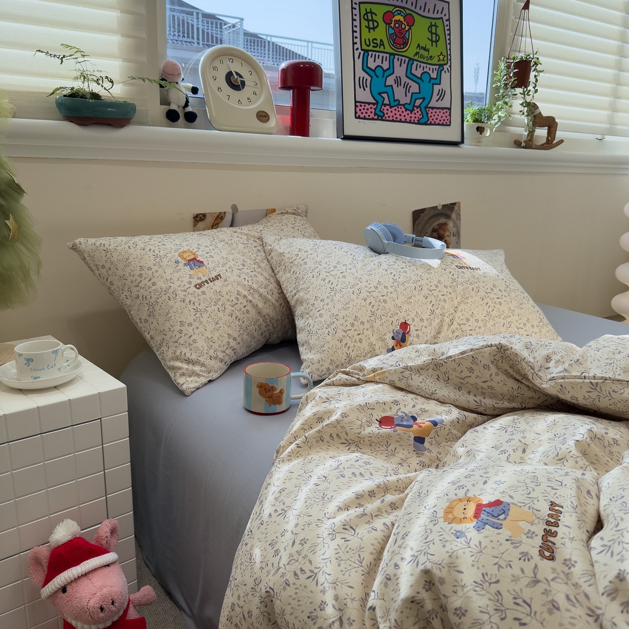 91家纺网 家纺一手货源 找家纺 珺柔家纺 2026新款亲肤舒适棉麻印花四件套 小狮子