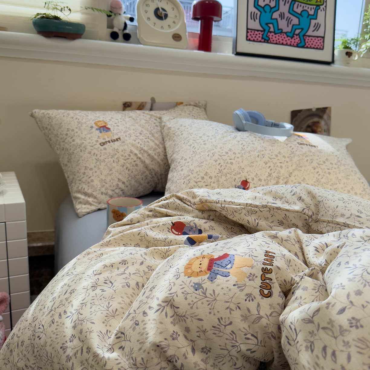 91家纺网 家纺一手货源 找家纺 珺柔家纺 2026新款亲肤舒适棉麻印花四件套 小狮子