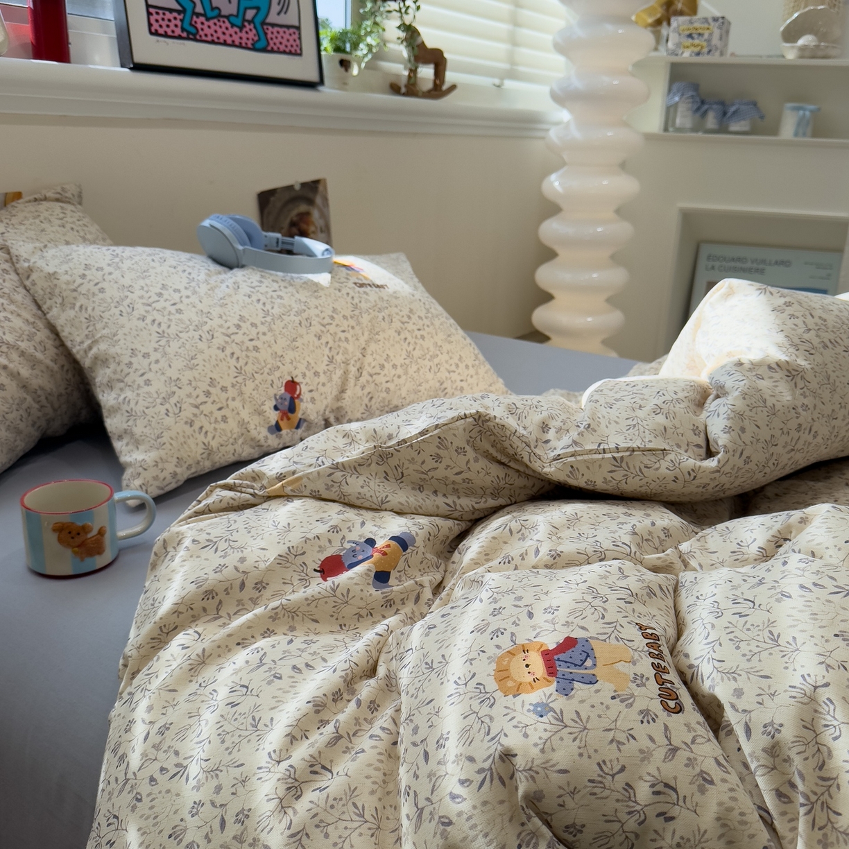 91家纺网 家纺一手货源 找家纺 珺柔家纺 2026新款亲肤舒适棉麻印花四件套 小狮子