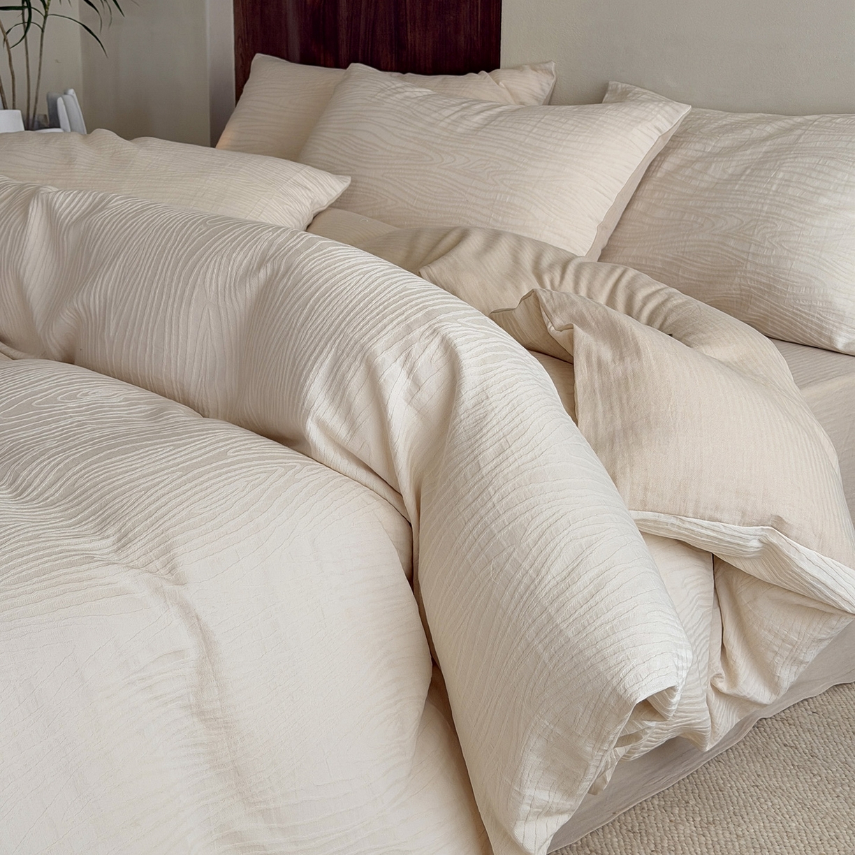 静家居-简约原创家纺 2026新款奶油叱咤风60s全棉纯棉厚织提花四件套轻屿 轻屿-暖沙