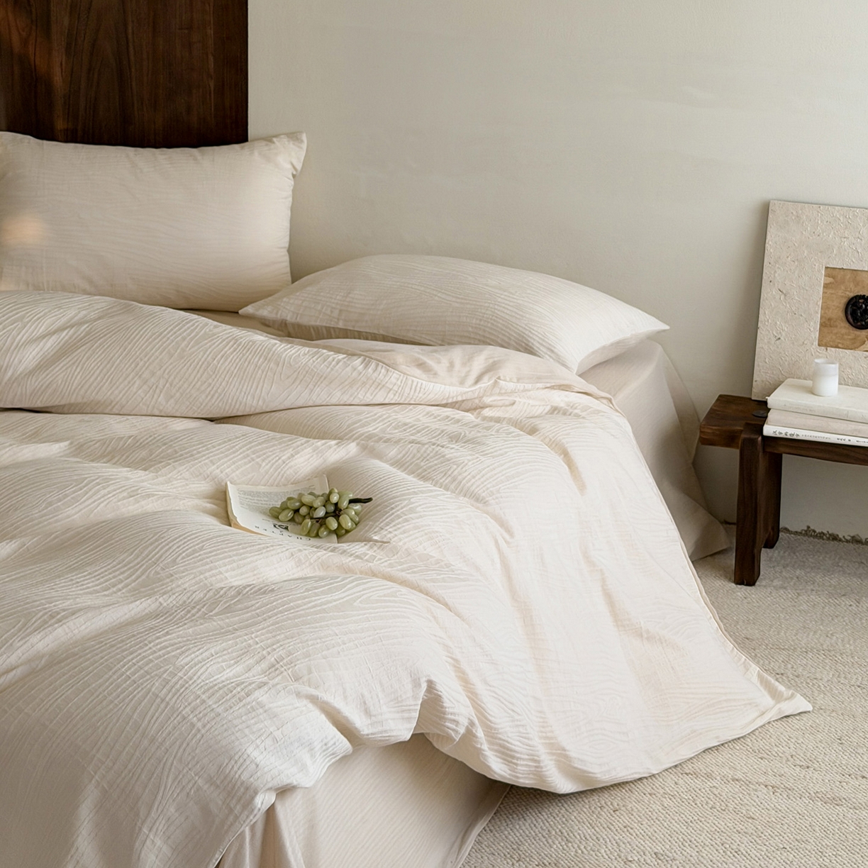 91家纺网 家纺一手货源 找家纺 静家居-简约原创家纺 2026新款奶油叱咤风60s全棉纯棉厚织提花四件套轻屿 轻屿-暖沙