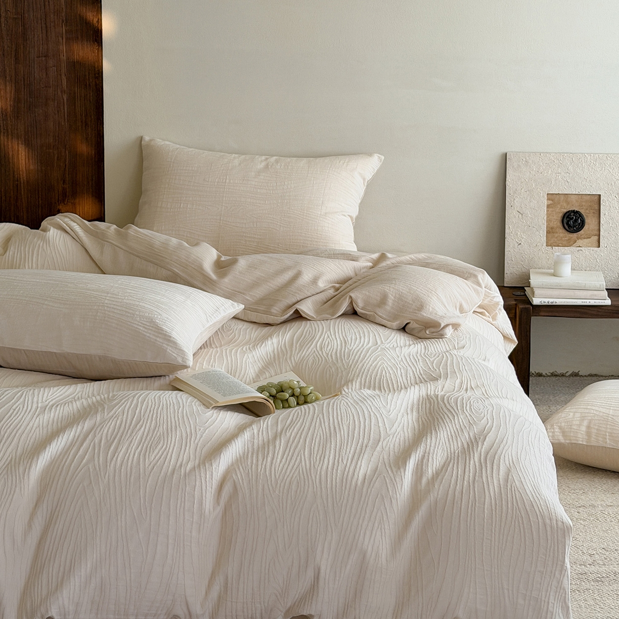 91家纺网 家纺一手货源 找家纺 静家居-简约原创家纺 2026新款奶油叱咤风60s全棉纯棉厚织提花四件套轻屿 轻屿-暖沙