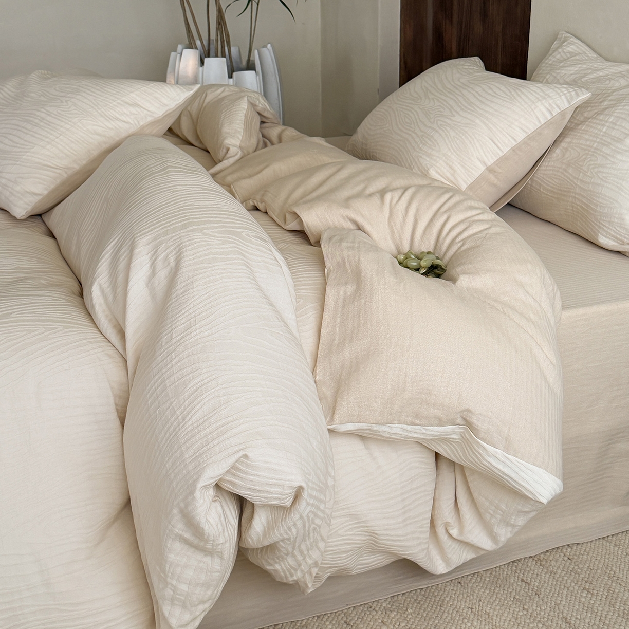 91家纺网 家纺一手货源 找家纺 静家居-简约原创家纺 2026新款奶油叱咤风60s全棉纯棉厚织提花四件套轻屿 轻屿-暖沙